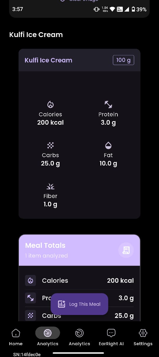 Detailed nutrition analysis and macro tracking dashboard